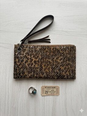Hobo Brown Snake-Print Wristlet Clutch- Like New